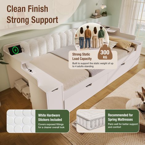 Lit banquette 241x95x73,5 cm MDF blanc, lit gigogne, gain de place, sans matelas – MEUBLIV (1/5)