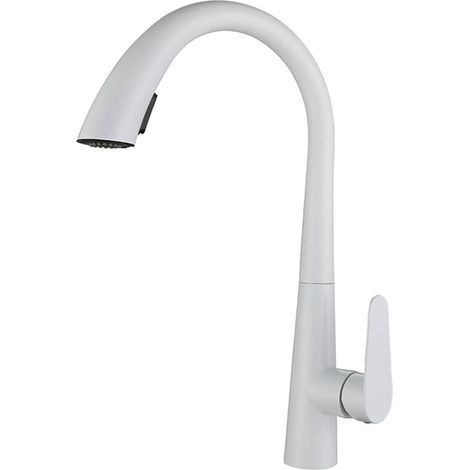 Robinet Cuisine Blanc Mitigeur Cuisine avec Douchette Extractible,Robinet Douchette Cuisine de Rotatif à 360°,Robinetterie de Cuisine en Acier Inoxydable,2 Modes de Pulvérisation (1/4)