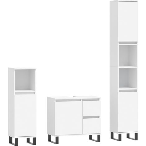 Maison Exclusive - 3-tlg. Badmöbel-Set Weiß Holzwerkstoff