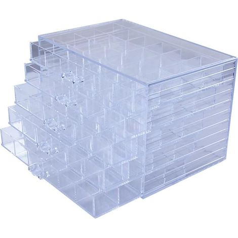 Organisateur de bijoux en acrylique transparent avec 5 tiroirs et 79 compartiments – Boîte de rangement transparente pour bagues, boucles d'oreilles, colliers – Mallette compacte de 30 x 20 (1/5)