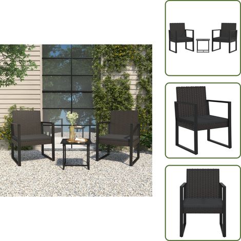 3-tlg. Garten-Lounge-Set mit Kissen Schwarz Poly Rattan - Gartensessel - Loungesessel - Gartenmöbel - Balkonmöbel - Esstisch (1/5)