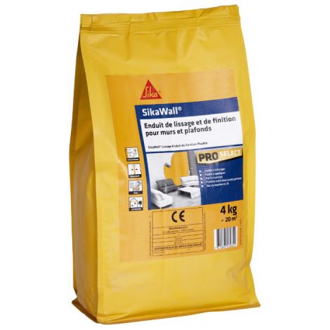 Enduit de lissage SikaWall®-200 F blanc 4kg – Application manuelle ou machine – Excellente glisse – Recouvrable par tous types d'enduits