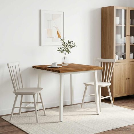 vidaXL 80 x 80 x 75 cm Madera de Acacia Sólida Natural y Blanco (1/5)