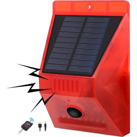 Alarme Extérieur Solaire, Alarme Détecteur De Mouvement 129dB lumière clignotante ,4 modes, charge solaire USB , IP65, dissuade intrus sur verger étang maison (1/5)
