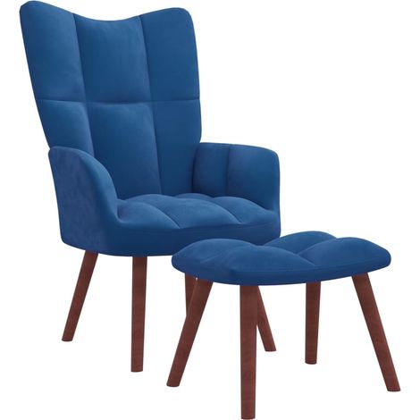 vidaXL Relaxing Chair with a Stool Blue Velvet