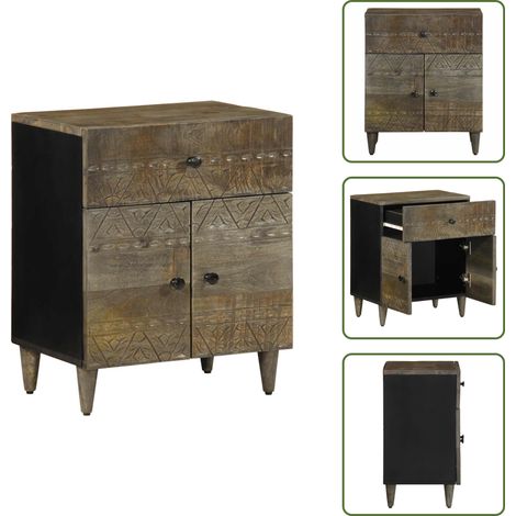 vidaXL Table de chevet gris clair 50x33x60 cm bois de manguier massif (1/5)