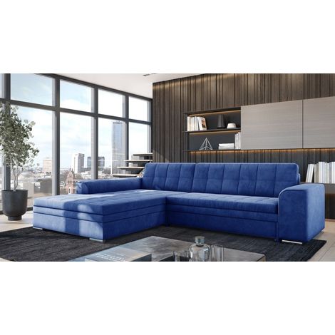 Ecksofa Schlafsofa Sofa LUSAKA in Stoff Fresh Blau Ottomane Links