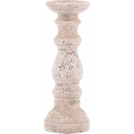Small Column Candle Holder - Ceramic - L12 x W12 x H31 cm - Stone