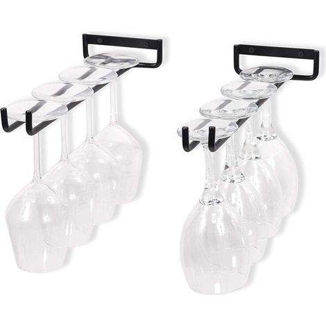Noir - 2 porte-verres en fer pour présentation murale des verres Porte-verres à vin pour armoires à vin, bars, cuisines.