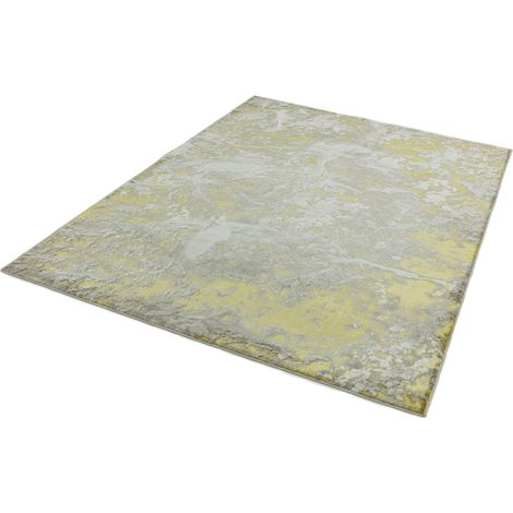 Marbled Rug for Living Room Bedroom Lounge Aurora AU17 Lustre Quality Modern Abstract Soft Silky Shiny Gold Yellow Rug in Large 160x230 cm (5'3"x7'7") (1/4)
