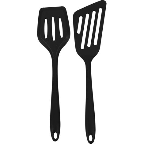 2 Stück Silikon-Fischwender mit Schlitz, Spatel zum antihaftbeschichteten Backen, Kochen, hitzebeständig, schwarz (1/5)