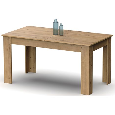 Pegane – Table extensible en aggloméré mélaminé chêne doré – Longueur 140-195 x Profondeur 80 x Hauteur 77 cm – Parfaite pour repas familiaux (1/4)