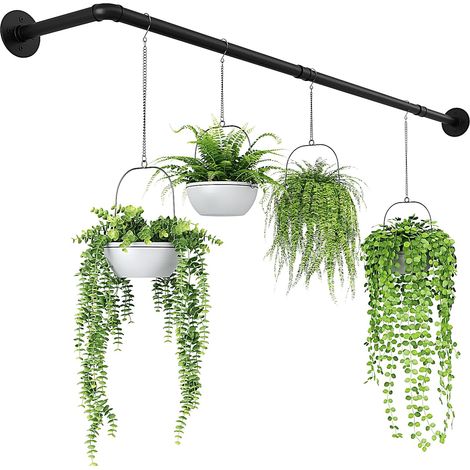 Pot de Fleurs Suspendu en Forme de L pour Plantes d'intérieur - Support pour Plantes d'intérieur - Support Mural Flottant en métal Noir (Pot et Plante Non Inclus) (1/5)
