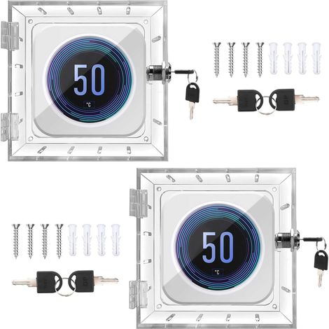 Set of 2 Thermostat Lock Boxes with Key, Universal Thermostat Guard, Transparent Thermostat Protection, Thermostat Cover with Lock for Thermostat 12 x 14.5 x 4.5 cm (1/5)