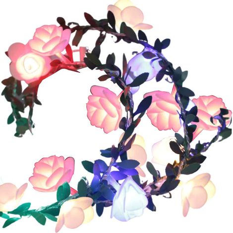 1 Guirlande lumineuse LED, rotin artificiel vert, rose et feuillage, décoration Noël, mariage, salon, jardin (1/5)