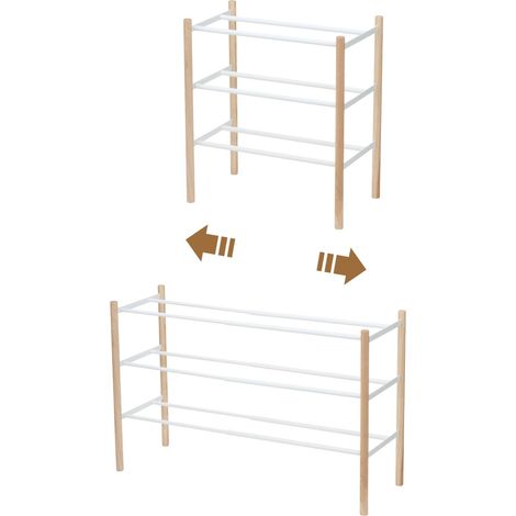 Yamazaki 3518 Plain Extendable 3Tiered Shoe Rack, White, Steel/Wood, 4170 x 25 x 45.5 cm (1/5)