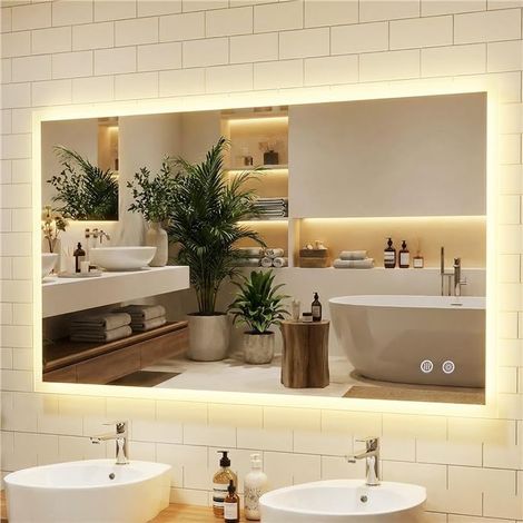 COSTWAY Specchio da Bagno LED 120 x 70 cm, Specchio da Parete Rettangolare con Anti-appannamento, Memoria, 3 Colori di Luce, Dimmerazione Continua e Vetro Temperato Infrangibile (120 x 70 x 3 cm)