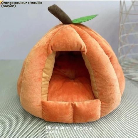 Nid pour chat d'intérieur, tente lavable, convient pour petits chiens, forme de citrouille, doux et chaud, couleur orange, taille M (1/5)