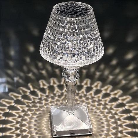 Lampe De Table En Cristal Sans Fil Rechargeable Usb Tactile 3 Voies 28x12cm (1/5)