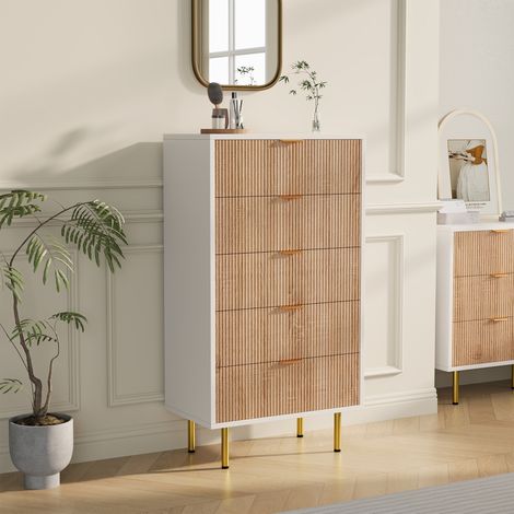 Cómoda moderna - Aparador con 5 cajones para dormitorio y salón - 60 x 34 x 109,8 cm - blanco (1/4)
