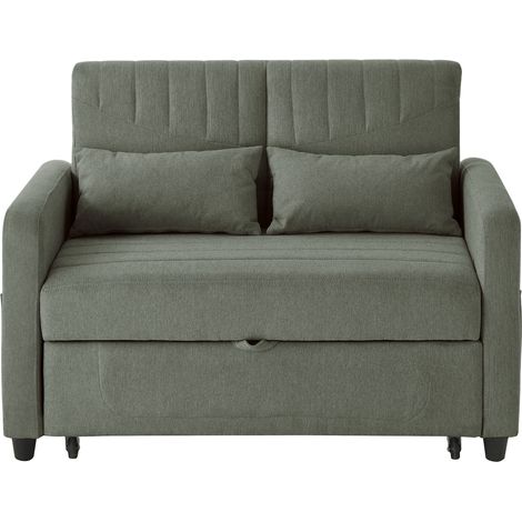 2-Sitzer-Schlafsofa ausziehbar mit verstellbarer Rückenlehne, Baumwoll-Leinen-Stoff grün (1/5)