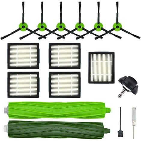 Pièces de rechange pour iRobot Roomba J5 J5+ J6 J6+ J7 J7+ J8 J8+ J9 J9+ Série J J Plus Aspirateur Robot, 1 Roue avant pivotante, 1 Brosse en caoutchouc, 5 Filtres HEPA, 6 Brosse latérale (1/2)