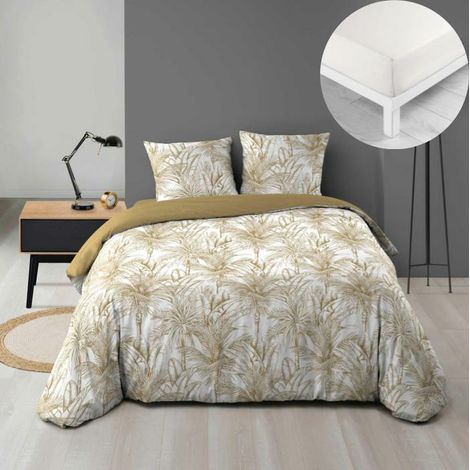 Pack Dune 240 x 220 cm – Housse de Couette Microfibre + Drap Housse Blanc 140x190 cm