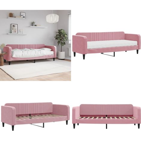 Lit de jour avec matelas rose 80x200 cm velours - Canapé Convertible - Lit Deux Places - Lit Invité - Literie - Meuble Salle Séjour - Home & Living (1/5)