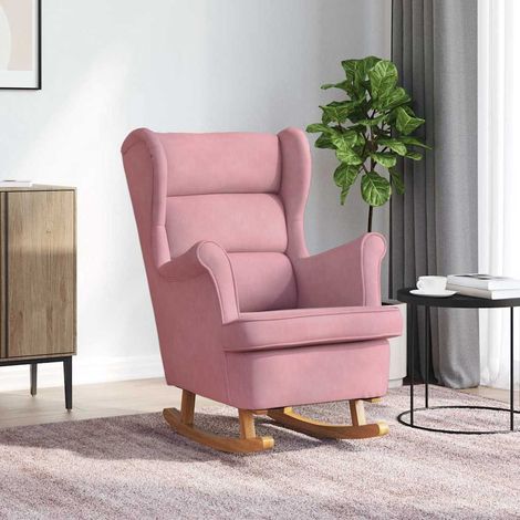 Fauteuil Relax à bascule et pieds Chaise berçante - Fauteuil Salon en bois massif d'hévéa Rose Velours BV150970 - BonneVie (1/5)