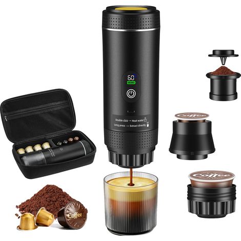 Mini cafetera, diseño portátil, alimentación USB-C, color negro. (1/2)