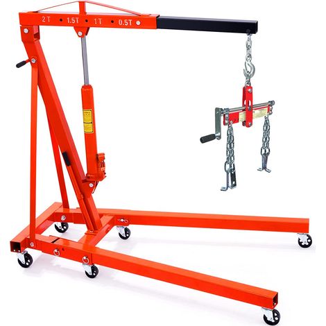 GRUA PLEGABLE 2 TONELADAS (2000KG) BOMBA DE DOBLE PISTON + NIVELADOR PARA MOTORES