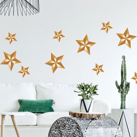 Sticker Autocollant Noël Étoiles Dorées 24x68cm - Déco Salon Fête de Fin d'Année, Joyeux Noël, Décoration Intérieure Maison. (1/5)