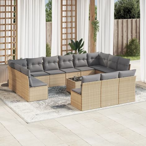 vidaXL Set Divani da Giardino 14pz con Cuscini in Polyrattan Beige (1/3)