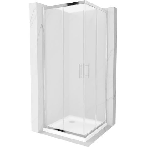 Cabine de douche carrée Mexen Rio 80 x 80 cm, givrée, chrome + receveur Flat, blanc - 860-080-080-01-30-4010