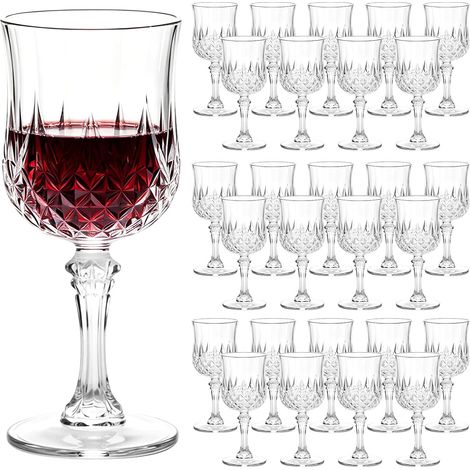 Lot de 30 verres à vin en plastique incassable 20 cl (7 oz), transparents, réutilisables, motif taillé diamant (1/5)