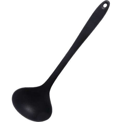 Louche/cuillère à soupe en silicone, 28,4 cm, manche ergonomique, résistante à la chaleur, ustensile de cuisine pour les repas maison, noire (1/5)