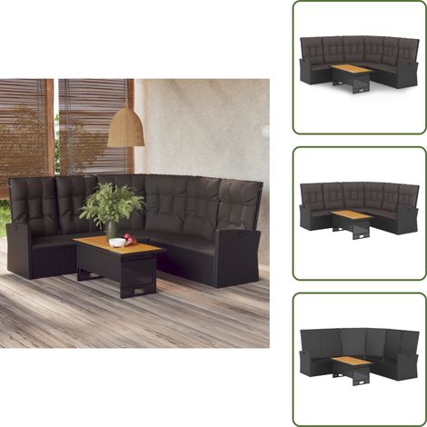Salon de jardin 2 pcs avec coussins Noir Résine tressée - Salon De Jardin - Mobilier De Jardin - Set De Salon - Chaise Lounge - Table Basse (1/5)