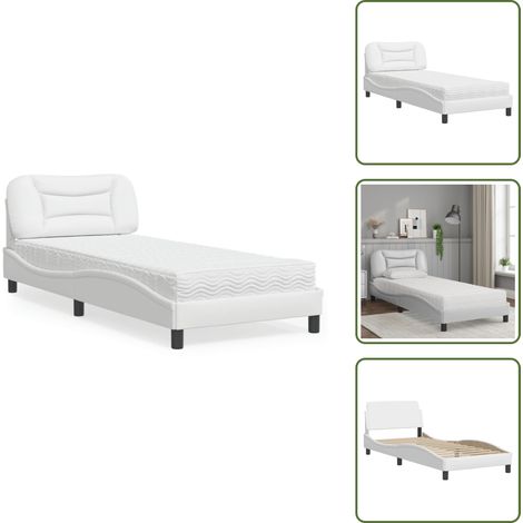 The Living Store Lit avec matelas blanc 80x200 cm similicuir - Lit Double - Lit Confortable - Lit Design - Literie Blanche - Meuble Chambre À Coucher (1/5)