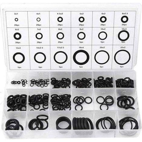 Assortiment de 225 joints toriques en nitrile – 18 tailles – Résistants aux huiles et aux fluides – Pour les réparations de plomberie automobile (1/5)