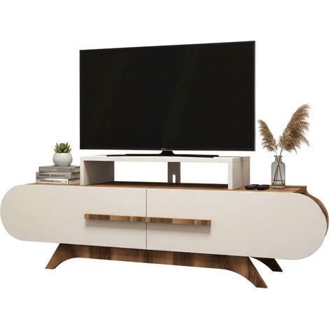 TV-Schrank Nesatm, ein Regal, 2 Türen, ein Fach, 145x37x50h cm Nussbaum braun