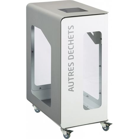 Borne de tri sélectif Cubatri Vigipirate à roulettes, sans serrure - autres déchets - 90l - blanc / gris clair - RAL 9022 (1/4)