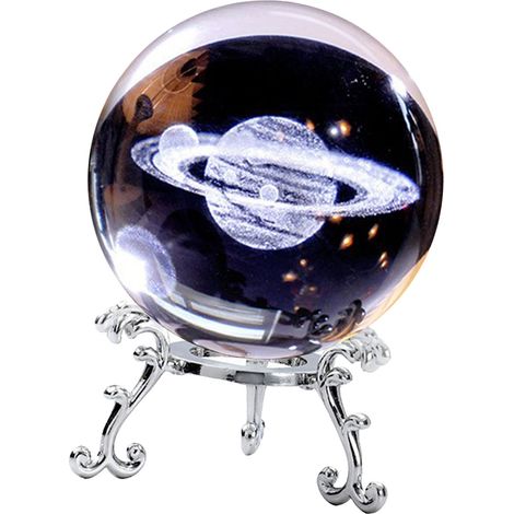 Bola de cristal de 6 cm, marco de metal plateado con escultura de galaxia en 3D, adorno decorativo. (1/4)
