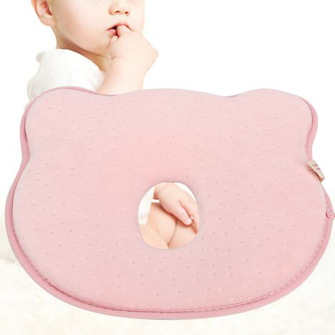 Oreiller doux pour bébé nouveau-né, prévient la plagiocéphalie, coussin de soutien pour le sommeil, ours rose (1/5)