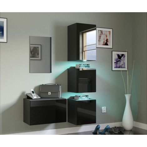 Ensemble de 4 meubles d'entrée muraux et un miroir F1, noir (1/3)