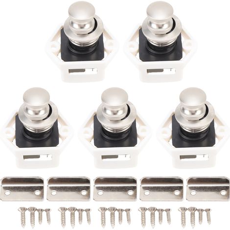 Verrou Bouton-Poussoir Élégant RV Keyless pour Portes Cabinet Motorhome Yacht Blanc Ni (Lot 5, Zinc+ABS, 14-18mm) (1/5)