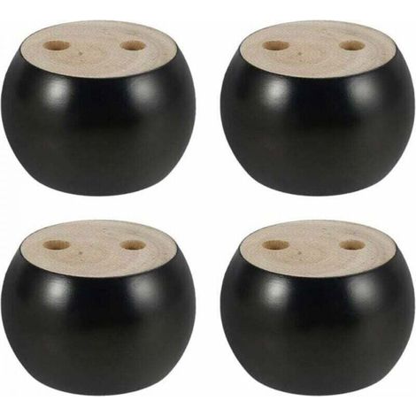 Lot de 4 pieds de meuble ronds en bois de 5 cm de hauteur pour canapé, lit, fauteuil, armoire, avec vis et rubans (noir) (1/4)