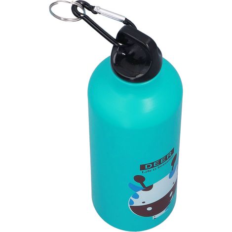 Kinder-Trinkflasche mit niedlichem Cartoon-Motiv, 500 ml, isoliert, aus Aluminium, Sport-Trinkflasche, grüner Hirsch (1/5)