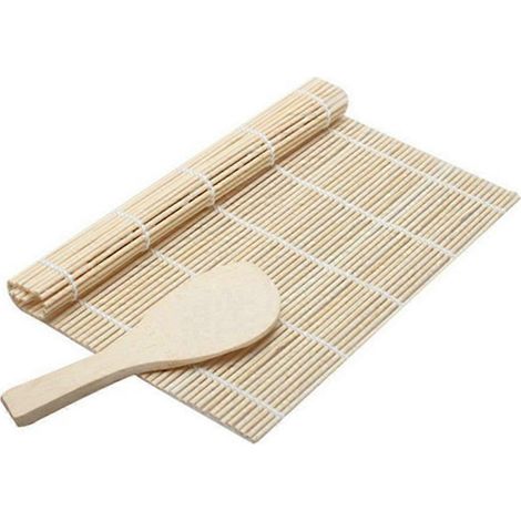 Kit de fabrication de sushis en bambou Moso comprenant 1 tapis à sushis et 1 spatule à riz. (1/2)