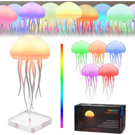 Veilleuse LED méduse lampe de chevet d'ambiance commande vocale jambes dansantes et lumière RVB à changement couleur (1/4)