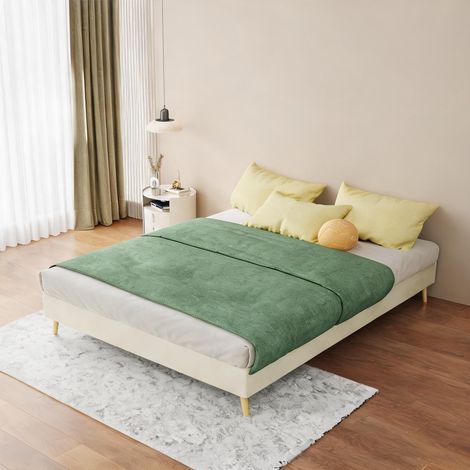 Tête de lit beige en tissu métal 200 x 140 x 14 cm (1/5)